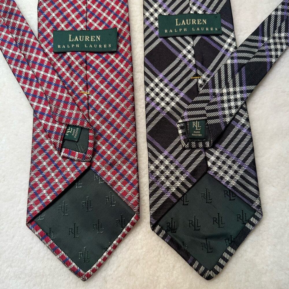 Lauren Ralph Lauren (2) Vintage Plaid Ties Silk Mint Perfect Both 59" x 3.5"
